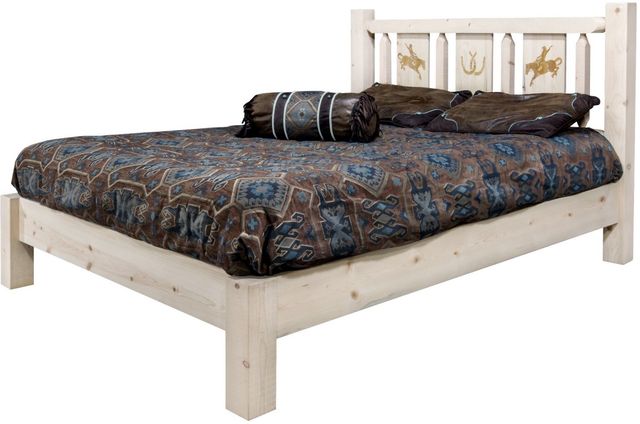 Montana Woodworks® Homestead Ready to Finish Twin Platform Bed with Laser Engraved Bronc Design-3