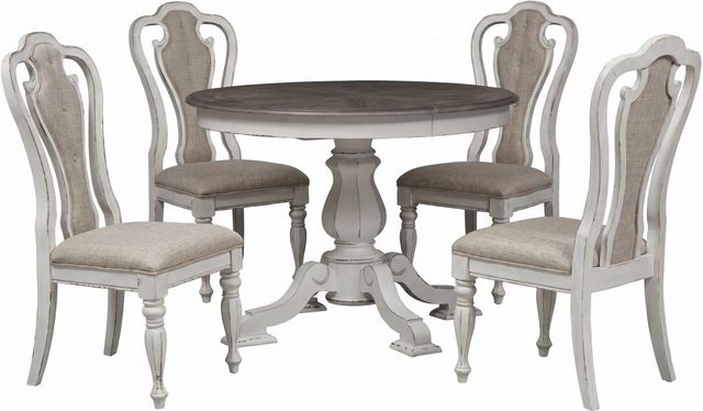 Liberty Furniture Magnolia Manor 5-Piece Antique White/Ivory/Weathered Bark Optional Upholstered Dining Set-0