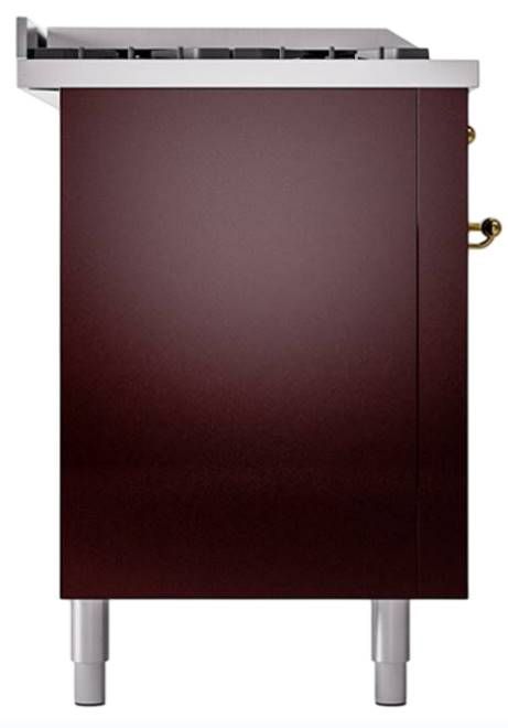 Ilve® Nostalgie II Noblesse 60'' Burgundy Pro Style Dual Fuel Range with Brass Trim-2