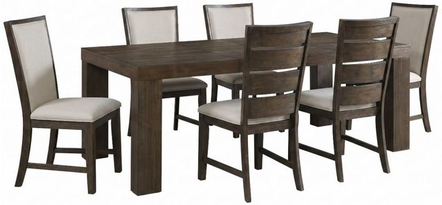Elements International Grady 7-Piece Dark Walnut/Taupe Slat Back Dining Set-0