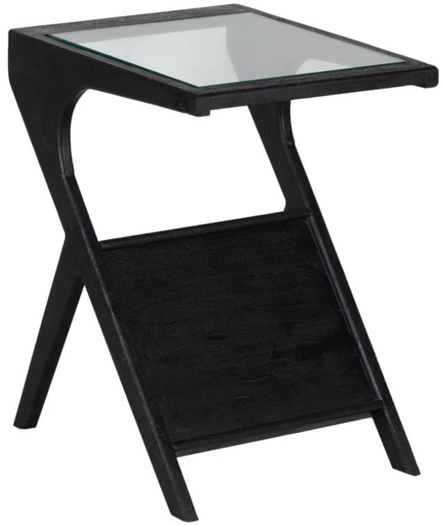 Porter International Designs Canberra Glass Top Recliner Table with Black Base-0