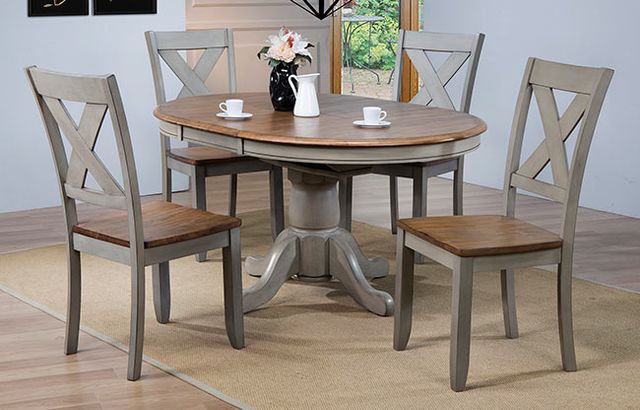 Winners Only® Barnwell Rustic Brown 57" Dining Pedestal Table with Butterfly Leaf and Grey Base-1