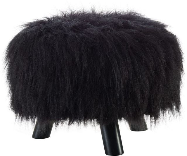 Linon Black Faux Fur Foot Stool-2