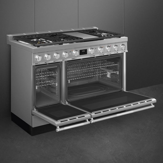 Smeg 48" Stainless Steel Pro Style Slide In Dual Fuel Range-3