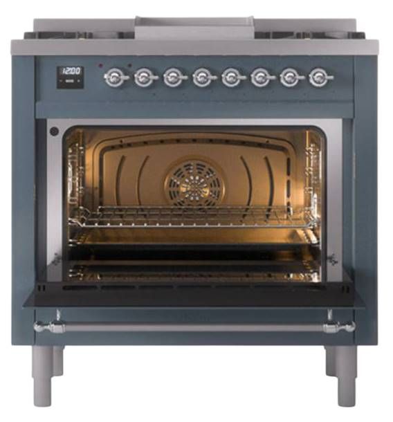 Ilve® Nostalgie II Noblesse 36'' Blue Gray Pro Style Dual Fuel Range with Chrome Trim-1