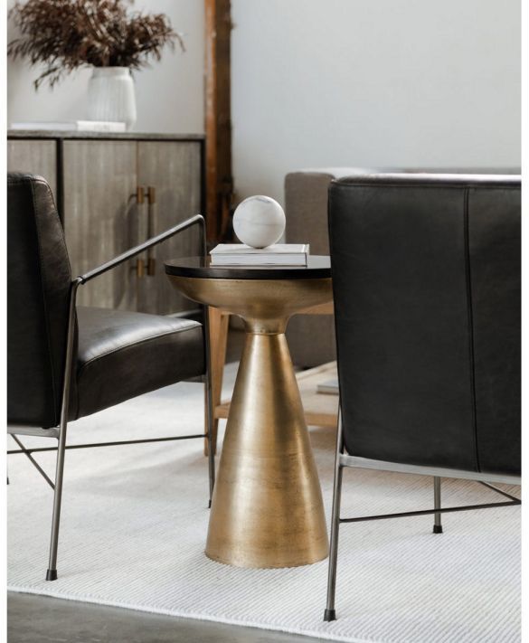 Moe's Home Collection Font Black Granite Side Table with Brass Base-2