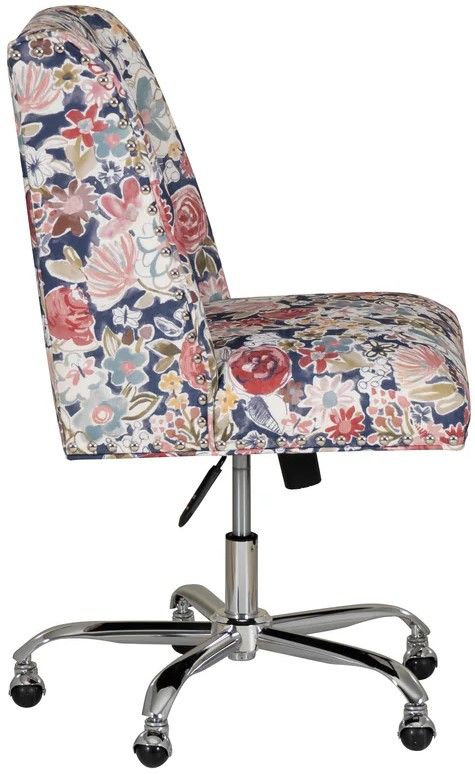 Linon Draper Navy Floral Office Chair-3