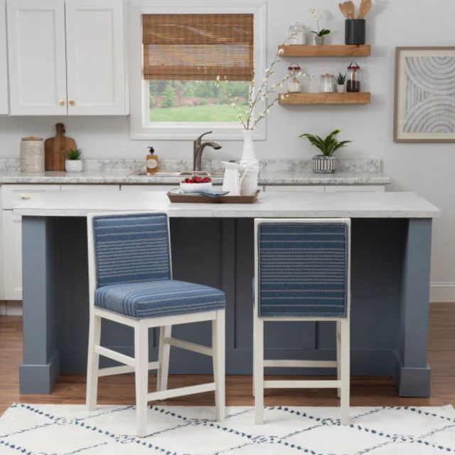 Linon Ramsey 2-Piece Blue Stripe/White Counter Stool-1