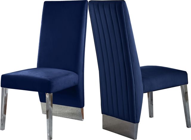 Meridian Furniture Porsha Navy/Chrome Velvet Dining Chair-2
