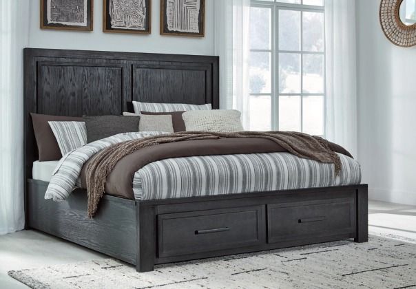 Grand lit  à rangement de Signature Design by Ashley® Wendora - Noir brossé/Gris poussiéreux Marron-8