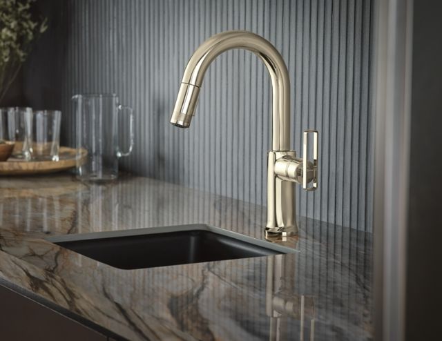 Brizo Kintsu® Lumicoat® Polished Nickel Pull-Down Prep Faucet with Arc Spout-1