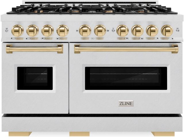ZLINE Classic Autograph Edition 48" Satin Stainless Steel Pro Style Dual Fuel Range with Polished Gold Accents-0