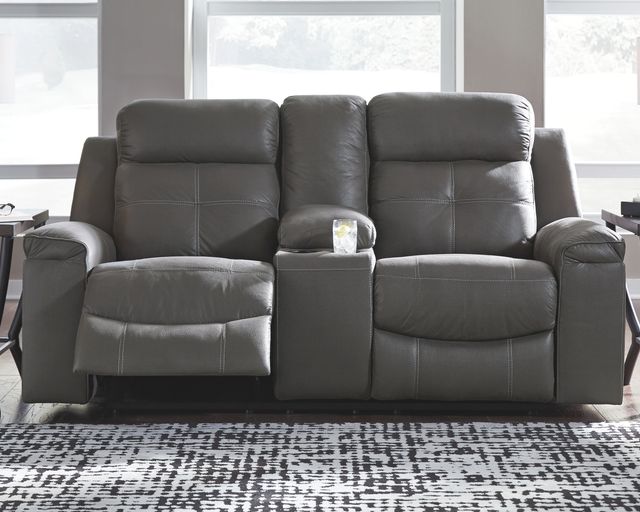 Signature Design by Ashley® Jesolo Dark Gray Double Reclining Loveseat with Console-3