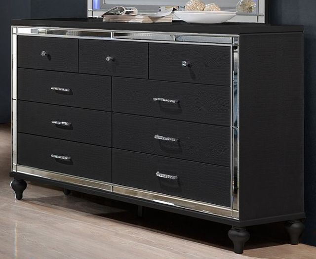 New Classic® Home Furnishings Valentino 4-Piece Black Queen Upholstered Bedroom Set with Chest-2