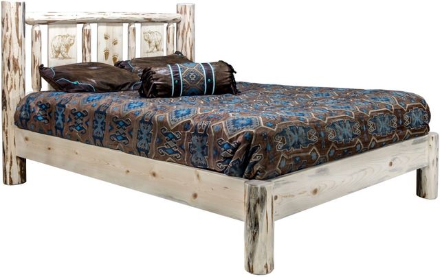 Montana Woodworks® Montana Collection Clear Lacquer Full Platform Bed with Laser Engraved Bear Design-0