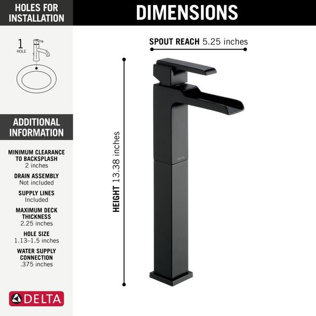 Delta Ara® Matte Black Single Handle Vessel Channel Bathroom Faucet-3