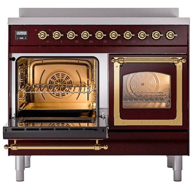 Ilve® Nostalgie II Noblesse 40'' Burgundy Pro Style Induction Range with Brass Trim-3