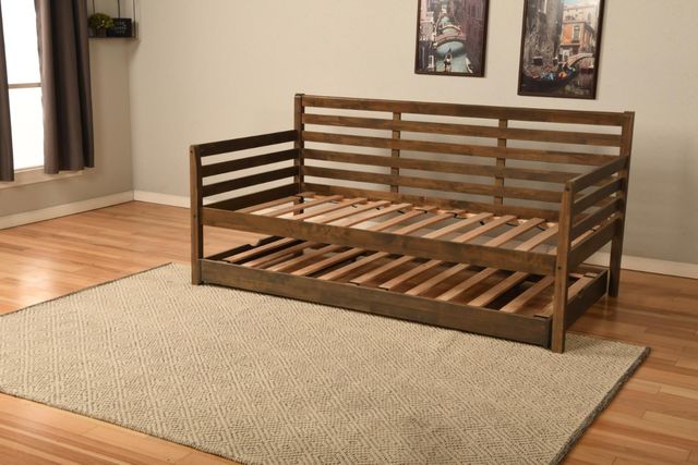 Kodiak Furniture Boho 42.5" Linen Stone/Rustic Walnut Twin Daybed with Mattress-3