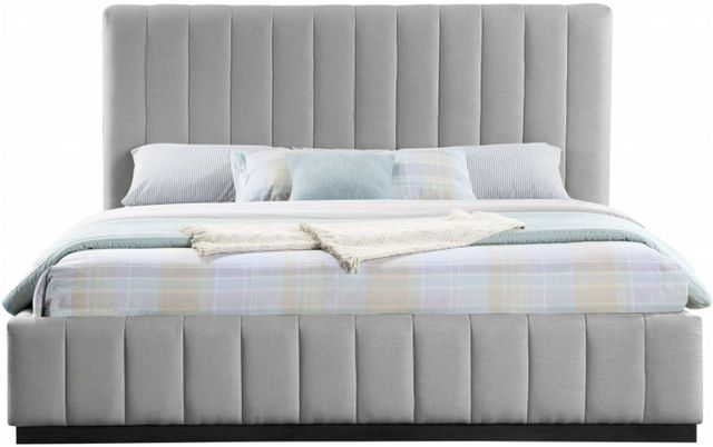 Meridian Furniture Lucia Gray Linen Textured King Panel Bed-1