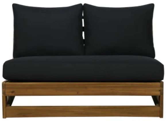 Linon Bluffton Black/Natural Wooden Outdoor Bench with Cushion-0
