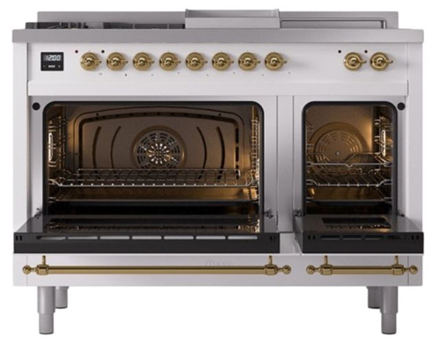 Ilve® Nostalgie II Noblesse 48'' Custom RAL Color Pro Style Dual Fuel Range with Brass Trim-1
