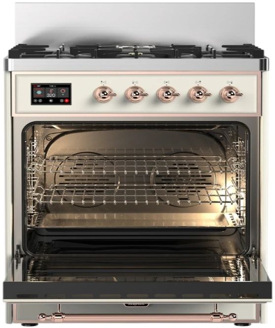 Ilve® Majestic III 30" Antique White Pro Style Dual Fuel Liquid Propane Range with Triple Glass Door and Copper Trim-2