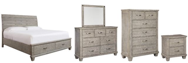 Benchcraft® Naydell 5-Piece Rustic Gray Queen Panel Storage Bed Set-0