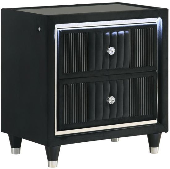 Coaster® Ravenne Black Upholstered LED Nightstand with USB-0