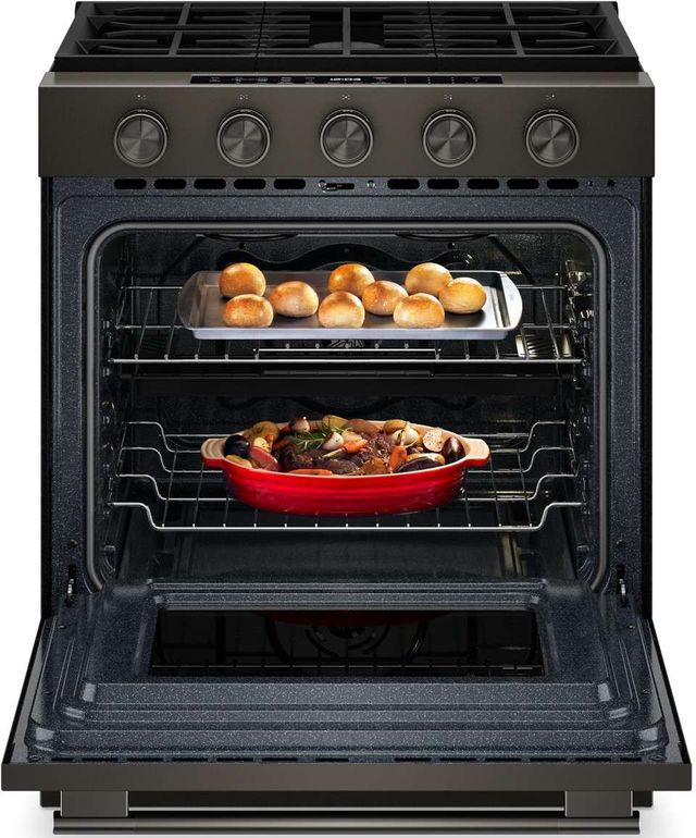 KitchenAid® 30" Black Ore Smart Slide-in Gas Range with Convection Cooking Modes and 2-in-1 Burner-2