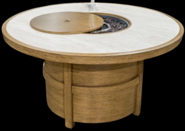Signature Design by Ashley® Rainier Ranch Beige Aluminum Outdoor Round Fire Pit Table-0