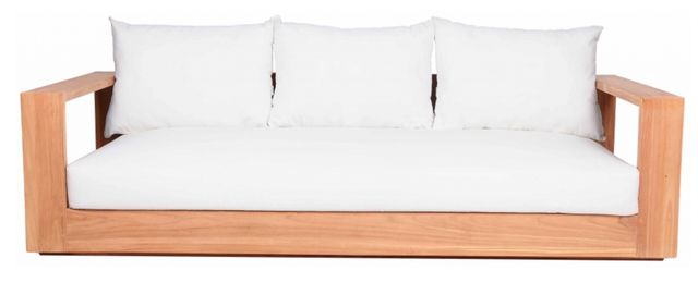 Meridian Furniture Rio Natural Teak/Off-White Fabric/Wood 87" Outdoor Patio Sofa-1