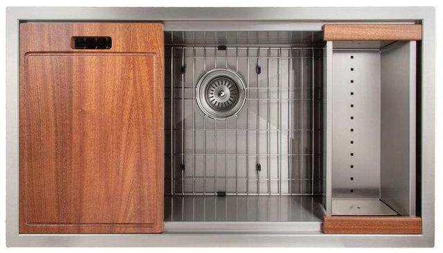 ZLINE Garmisch 33" Satin Stainless Steel Undermount Single Bowl Kitchen Sink with Bottom Grid and Accessories-2