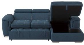 Mazin Furniture Ferriday 2-Piece Blue Right-Arm Facing Pullout Sleeper Sectional and Chaise with Hidden Storage-2