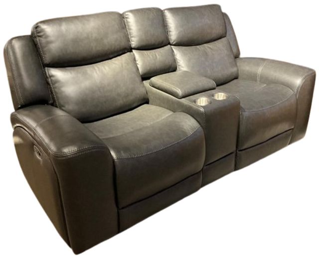 Corinthian Furniture George Slate Power Reclining Loveseat with Power Headrest and Console-0