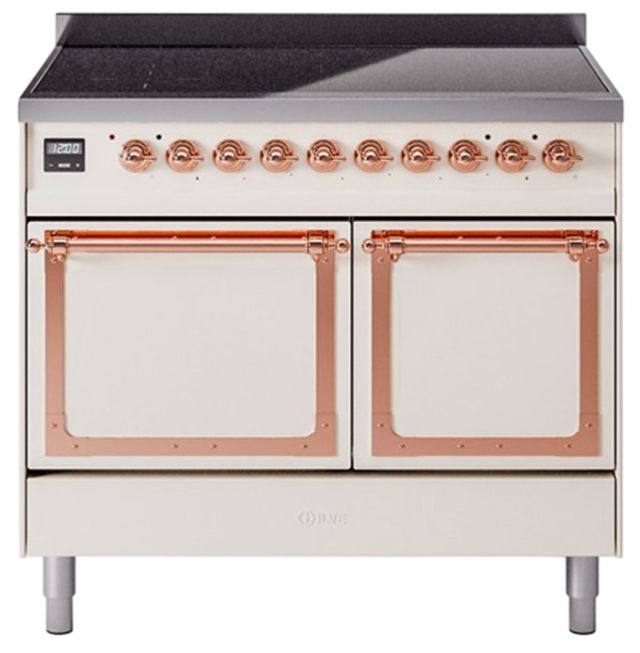 Ilve® Nostalgie II Noblesse 40'' Antique White Pro Style Induction Range with Copper Trim-0