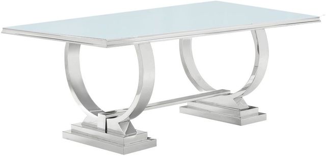 Coaster® Antoine White Glass Rectangle Dining Table with Chrome Base-0