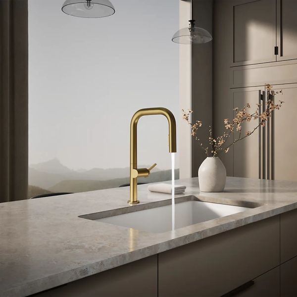 KOHLER® Components® Vibrant Brushed Moderne Brass 18" Kitchen Sink Faucet with 2-Function Sprayhead-2