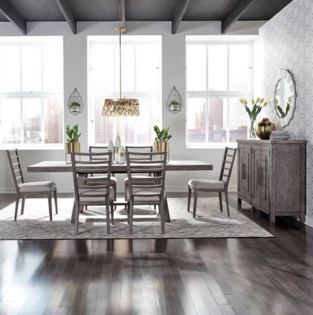 Clearance Liberty Furniture Modern Farmhouse 7-Piece Dusty Charcoal Trestle Table Set-2