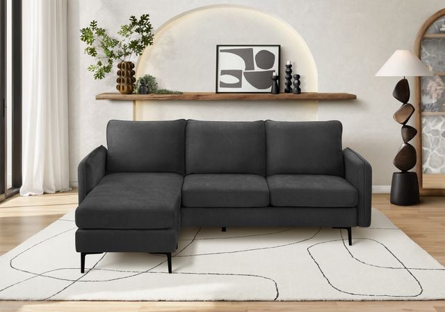 Monarch Specialties Inc. Black 85" Sofa Lounger and Reversible Chaise with Black Metal Legs-1