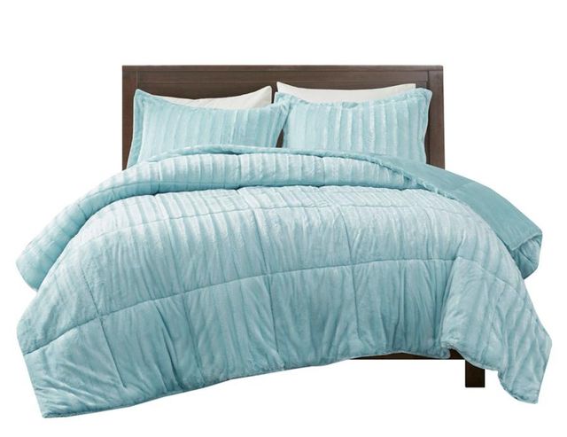 Olliix by Madison Park Duke Aqua Full/Queen Faux Fur Comforter Mini Set-1