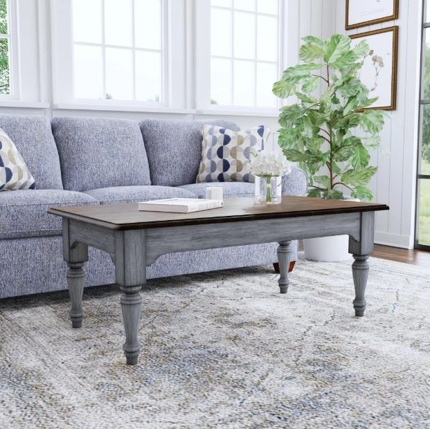 Flexsteel® Plymouth Medium Brown Coffee Table with Distressed Graywash Base-1