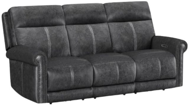 Flexsteel® Alexander Weathered Gray Leather Power Reclining Sofa with Console, Power Headrest and Lumbar-0
