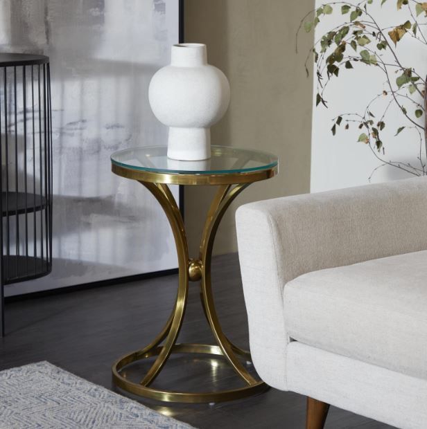 Deco Marche U Select Clear Accent Table with Gold Base-4