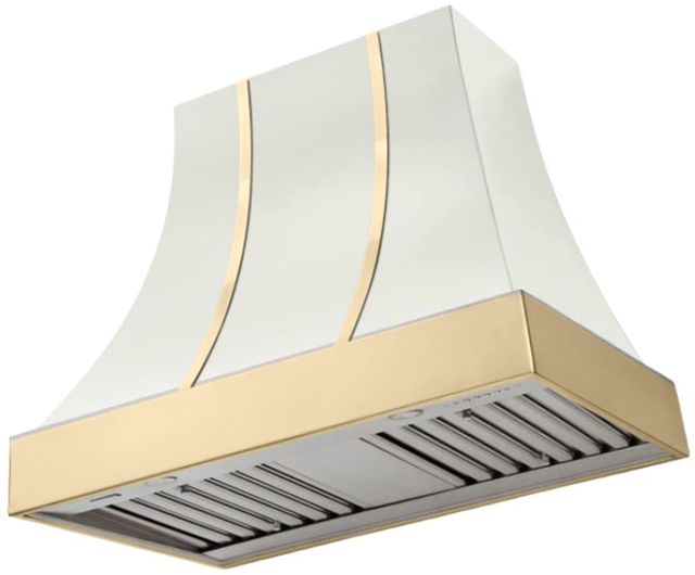 AGA Cascade 36" White Wall Mounted Range Hood  with Polished Brass Trim-0
