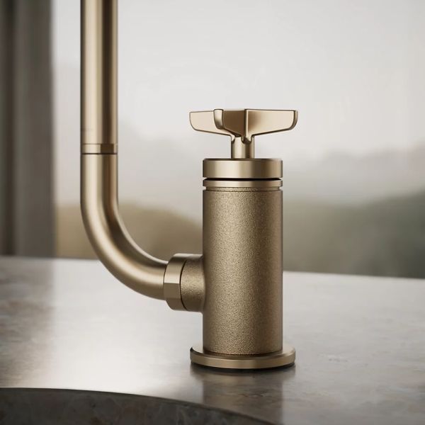 KOHLER® Billet® Vibrant Brushed Bronze Single Cross-Handle Bar Sink Faucet with 2-Function Extended-Reach Spout and Side Sprayer-3