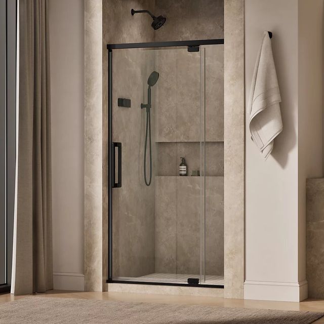 KOHLER Statement™ Matte Black 76" x 36" - 42" Pivot Shower Door with Thick Glass-1
