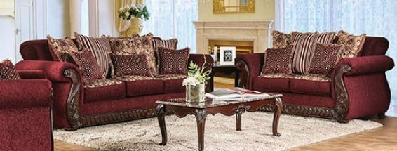 Furniture of America® Tabitha Wine/Dark Cherry Sofa and Loveseat-0