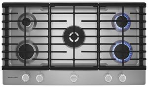 Front view of the KitchenAid® 36'' Stainless Steel Gas Cooktop