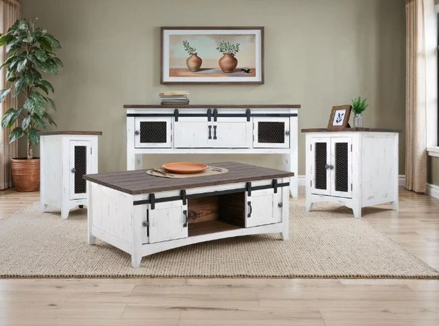 International Furniture Direct Pueblo Brown End Table with White Base-1