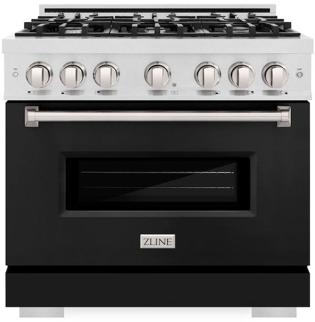 ZLINE Classic 36" Satin Stainless Steel Pro Style Gas Range with Black Matte Door-0